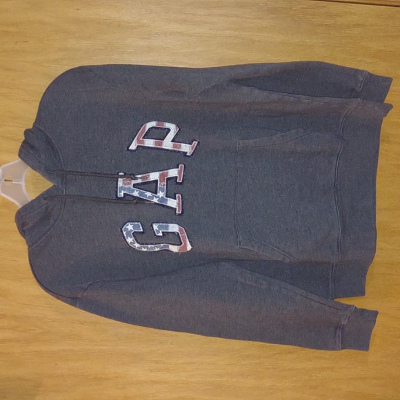 Gap dark gray hoodie jacket pullover Size M patriotic stars stripes long sleeve - Picture 1 of 5